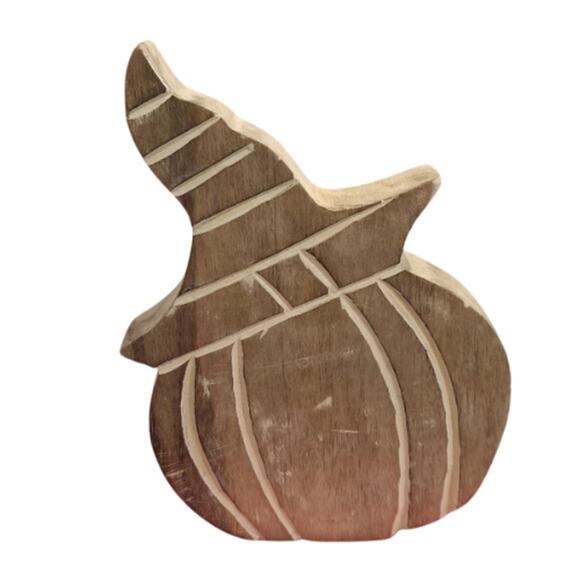 Maisey Mae Wooden Carved Pumpkin Shelf Décor Brown– 4 Piece Set – New - Picture 1 of 4
